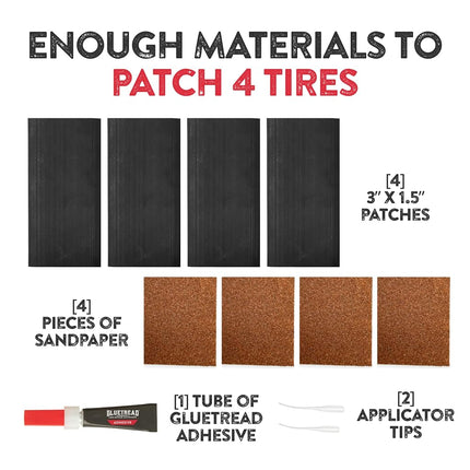 GlueTread External Patch Kit - for Tubeless Tires - No Need to Remove Tire - Kit Includes Enough Material to Patch 4 Tires - ATV Sidewall Repair Kit