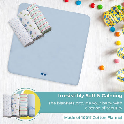 Spasilk Baby-Boy Newborn 4 Pack Flannel Receiving Blanket, Blue Elephant, 30 Inchx30 Inch