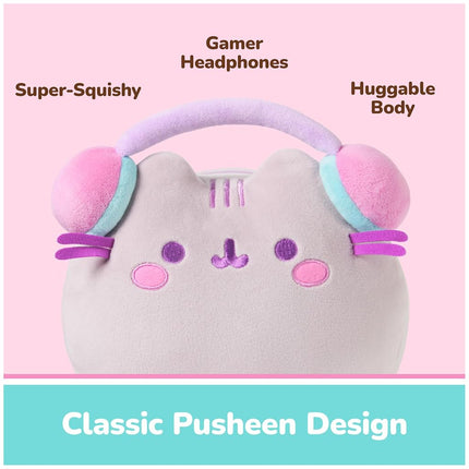 GUND Pusheen Gamer Squisheen Plush, Squishy Toy, Collectible Plush Toy, Gaming Decor, Stuffed Animal for Ages 8 and Up, Gray, 11”