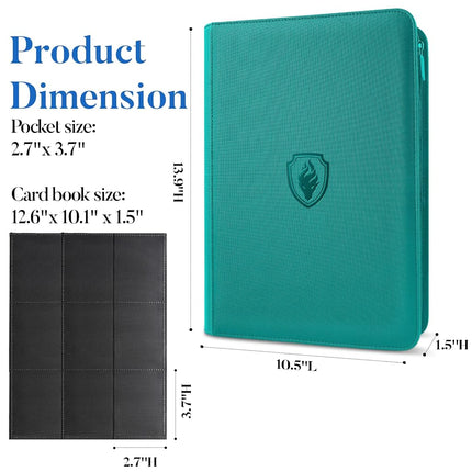 Fabmaker 9 Pocket Trading Card Binder -Zipper PU Cover Card Album, Sturdy 360 Loading Holder for MTG, TCG & Sports Cards - Turquoise