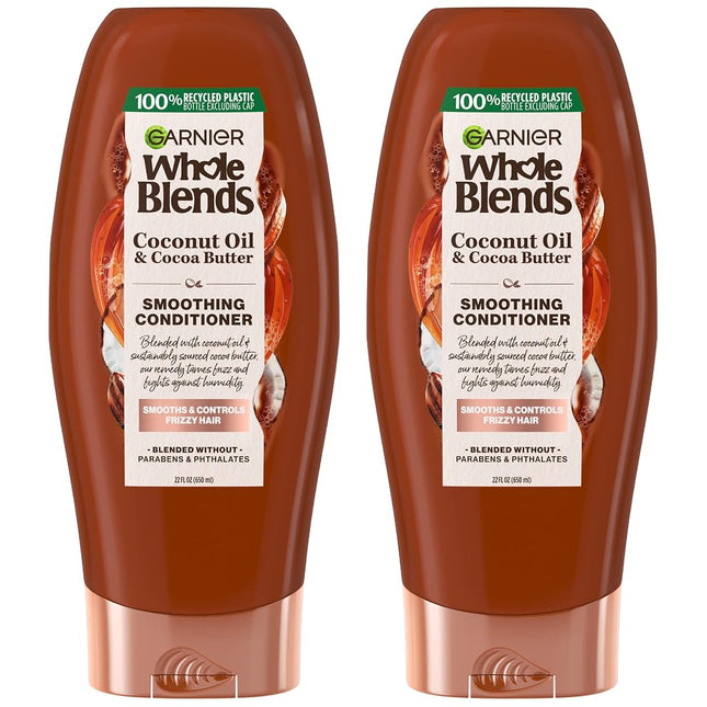 Garnier Hair Care Whole Blends Smoothing Conditioner with Coconut Oil & Cocoa Butter Extracts for Frizz, 2 Count