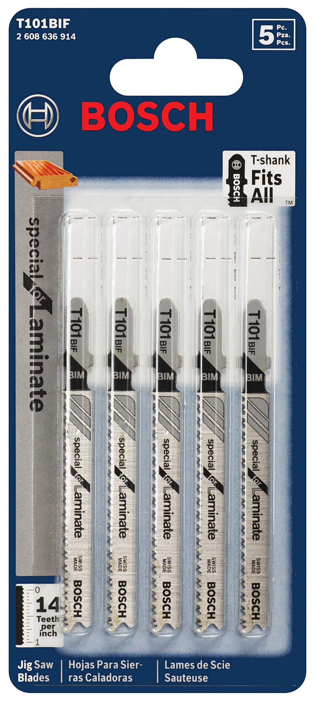 Bosch T101BIF 5-Piece 3-1/4 In. 14 TPI Special Laminate Cutting T-Shank Jig Saw Blades