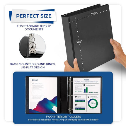 Samsill 1.5 Inch 3 Ring Binders, Made in USA, Economy Round Ring, Clear View Cover, 325 Sheet Capacity - for School, Home, Office - Black, 12 Pack