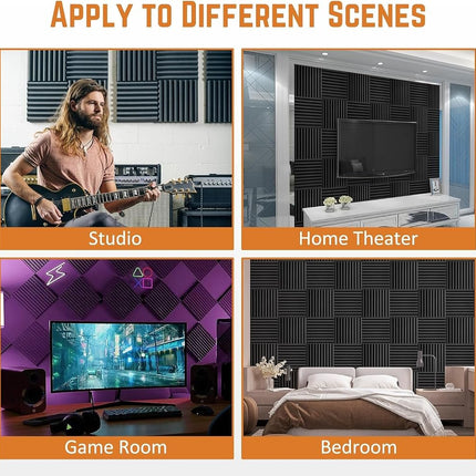 Acoustic Foam Panels 12 Pack 1" x 12"x 12" High Density Soundproofing Wedges for Wall Sound Proof Foam Panels Noise Absorbing Blocker and Sound-Damping Black Perfect for Studio Office Gaming Room