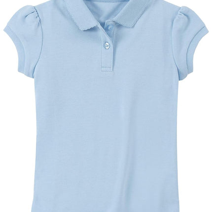 Izod Girls' School Uniform Short Sleeve Polo Shirt, Button Closure, Comfortable & Soft Interlock Fabric, Light Blue, 6