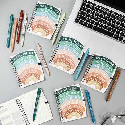 Thenshop 60 Pcs First Day of School Encouragement Supplies 30 Self Care Notebooks Journals and 30 Positive Affirmation Pens Mental Health Wellness Gifts for Teacher Counselor Student