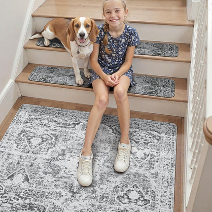 Stair Treads Non-Slip Landing Rug 31"x31" Matching Mat for Wooden Steps