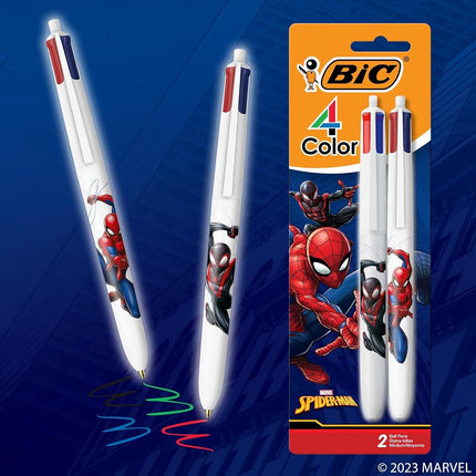 BIC Marvel Spider-Man Retractable Ballpoint Pen 4 Colours with 1.0mm Nib Assorted Ink (Pack of 2)