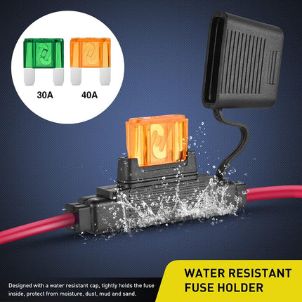 Nilight 2PCS Inline Maxi Fuse Holder 10 Gauge AWG Tin Plated Copper 12V Inline Fuse Holder 30A 40A Maxi APX Fuse IP67 Waterproof Maximum 60A Fuse Link for Car Truck Marine Boat