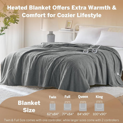Manta eléctrica calentada Serta Queen - Suave, cálida, afelpada para oficina, sofá - Apagado automático de 1 a 12 horas, 10 ajustes de calor, certificación ETL - 84" x 90" Gris