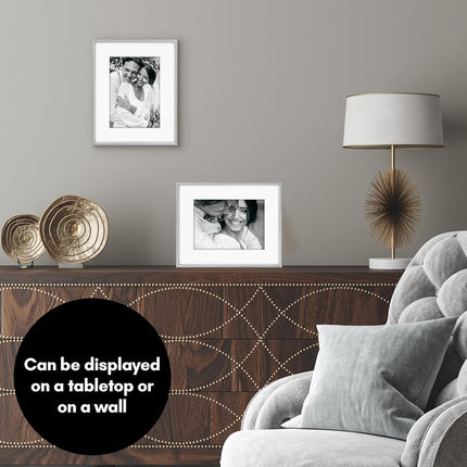 Americanflat 8x10 Picture Frame with Rope-Style Detailing and Shatter-Resistant Glass - Use as 5x7 Frame with Mat or Display 8x10 Photo Without Mat - Metal Picture Frames for Tabletop or Wall - Silver