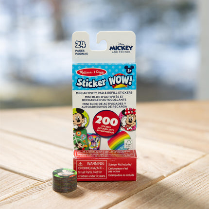 Melissa & Doug Bloc de actividades mini Sticker Wow y más de 200 pegatinas de repuesto para sellos, manualidades, juguetes antiestrés coleccionables – Surtido de Disney