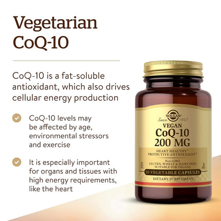 Solgar CoQ-10 (Coenzyme Q-10) 200 mg Vegetable Capsules - Pack of 30