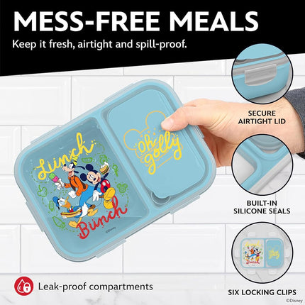 Disney Bento Box– Leak-Proof Kids Lunch Box with Divided Compartments & Detachable Spork - Mickey & Minnie, Stitch, & Winnie the Pooh BPA Free Toddler Bento Box