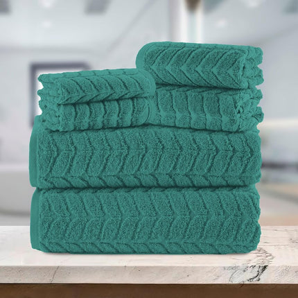 Elegant Comfort Luxury 6-Piece 100% Turkish Cotton Jacquard Braided Textured Premium Hotel Quality Towel Set– Soft and Absorbent, Includes 2 Bath Towels, 2 Hand Towels and 2 Washcloths, Turquoise