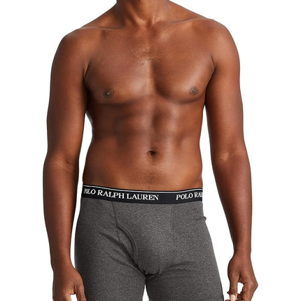 POLO RALPH LAUREN Men's Classic Fit Cotton Boxer Briefs, Trunks & Long Leg Available, 3-Pack, Andover Heather/Madison Heather/Black, XL