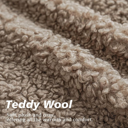 Foindtower Set of 2 Curly Teddy Wool Pillow Covers Decorative Boucle Textured Lumbar Throw Pillow Faux Fur Pillowcases Sheepskin Cushion Case for Sofa Bedroom Car 12"x20" Khaki