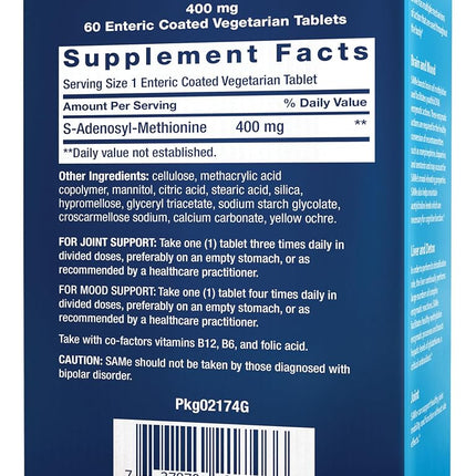 Life Extension Same S-Adenosyl-Methionine 400 Mg, 60 Enteric Coated Tablets