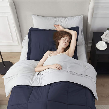 Nestl Twin XL Comforter Set 5 Piece - Reversible Twin XL Bedding Set Navy, College Dorm Room Essentials Bed in a Bag, Twin XL Comforter Set for College Girls and Boys with Sheets, Pillowcase and Sham
