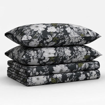 Tribeca Living Twin Bed Sheet Set, 300 Thread Count Soft Cotton Sateen, Floral Print with Extra Deep Pockets, 3-Piece Bedding Set, Vernazza Charcoal/Multicolor