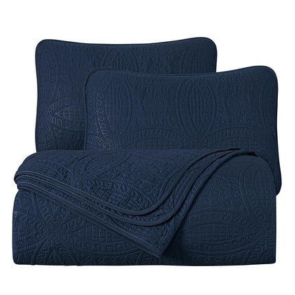 Chezmoi Collection Austin 3-Piece Oversized Bedspread Coverlet Set (Queen, Navy)