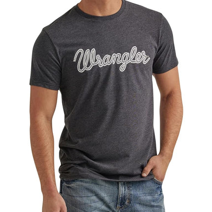 Wrangler Men's Rope Logo T-Shirt, Caviar Heather, 