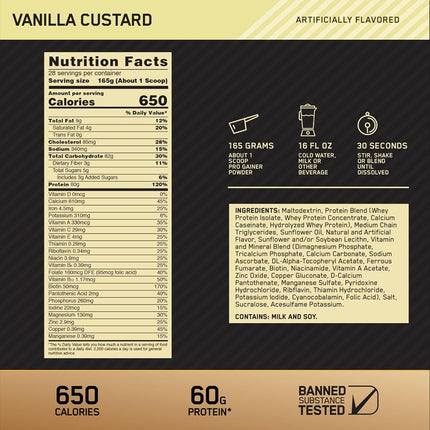 Optimum Nutrition GS Pro Vanilla Weight Gainer Protein Powder 2.31 kg - [packaging may vary]