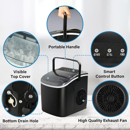 Simple Deluxe Ice Maker Machine for Countertop, 26lbs Ice/24Hrs, 9 Ice Cubes Ready in 6 Mins, Portable Self-Clean Electric Ice Machine with Scoop and Basket, 13.7lbs, for Home Kitchen Office Bar Party