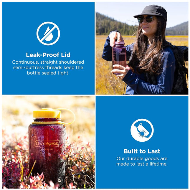 Nalgene Water Bottle - Lightweight Sustain Tritan BPA-Free Shatterproof Bottle for Backpacking, Hiking, Gym, 32 OZ, Wide Mouth, Periwinkle