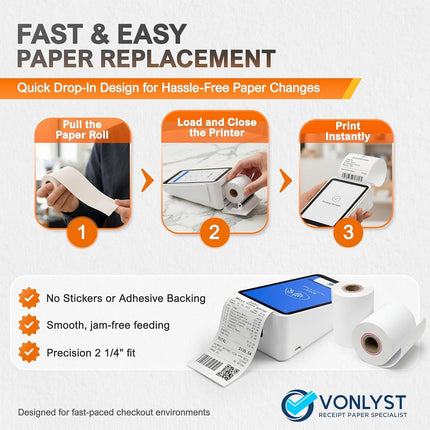 Vonlyst Receipt Paper Roll for Square Terminal Credit Card Machine (50 Rolls)