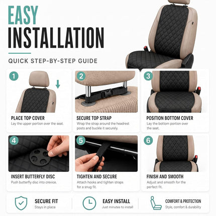 FH Group Car Seat Cushion Front Set Black Neosupreme Automotive Seat Cushions - Universal Fit, Car Seat Cushion with Front Pockets, Airbag Compatible Car Seat Cushions for SUV, Sedan, Van