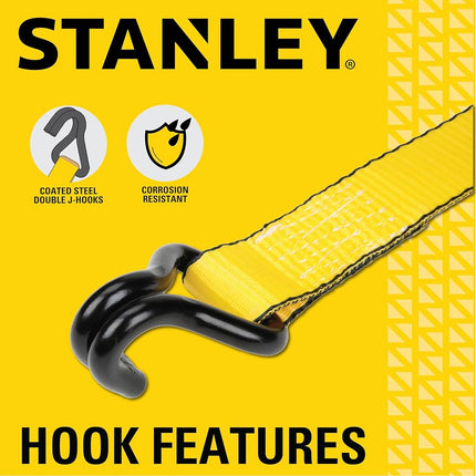 STANLEY S50002-2 Black/Yellow 1.5" x 16' Heavy-Duty Ratchet Straps (5,000 lb Break Strength), 4 Pack