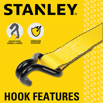 STANLEY S50002-2 Black/Yellow 1.5" x 16' Heavy-Duty Ratchet Straps (5,000 lb Break Strength), 4 Pack