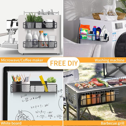 DTUQYX Magnetic Spice Rack, Refrigerator Organizer, 6 Pack Metal Black Magnetic Shelf with Paper Towel Holder, Utensils Holder, Strong Magnets, Space Saving