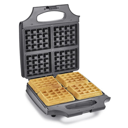Gofrera Clásica BELLA, Gofrera Belga de 4 Cuadros, Placas Antiadherentes Extra Grandes para Fácil Limpieza, Asas Frías al Tacto, Acero Inoxidable, Negro, 1400W