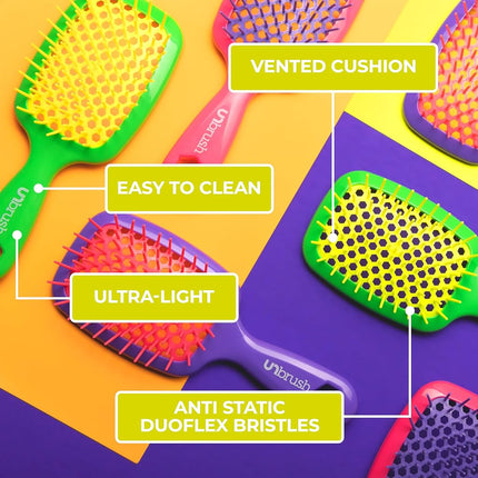 FHI Heat UNbrush Detangling Brush for Pain-Free Brushing on All Wet or Dry Hair Types — Durable DuoFlex Anti-Static Bristles, Lightweight Handle, Vented Hair Brush