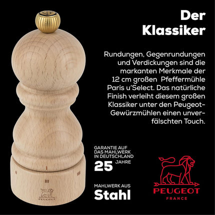 PEUGEOT - Paris u'Select 12 cm Pepper Mill - 6 Predefined Pepper Grinder Settings - Made with PEFC Certified Wood - Made in France