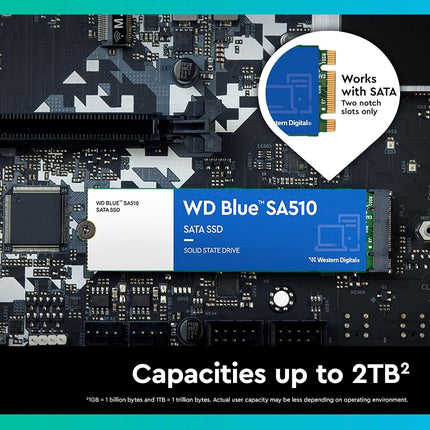 WD Blue SA510 2 TB, M.2 SATA SSD, up to 560 MB/s, Includes Acronis True Image for Western Digital, Disk & Cloning Migration, Flexible backup & recovery, ransomware protection