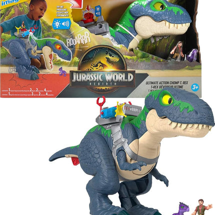 Fisher-Price Imaginext Jurassic World Rebirth Dinosaur Playset, Ultimate Action Chomp T. rex 18-inch Dino Toy with Lights, Sounds, Motion & 2 3-inch Action Figures, JGR40