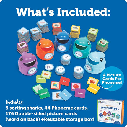 Learning Resources Say-a-Sound Sorting Sharks - Phonemic Awareness, ESL Teaching Materials, Letter Sounds for Kindergarten, Speech Therapy Tools, Phonics Flash Cards