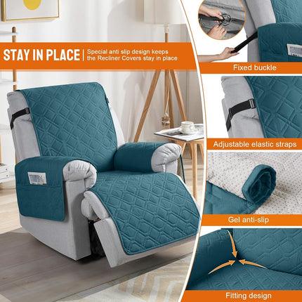 VANSOFY 100% Waterproof Recliner Chair Covers Washable, Peacock Blue, 22"
