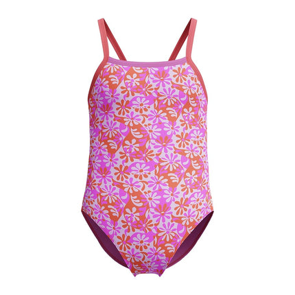 Speedo Girls One Piece Swimsuit Thin Strap, Wavy Daisy Pink, 14