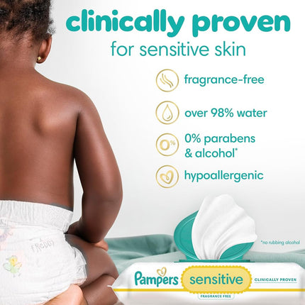Pampers Baby Wipes, Sensitive Water Baby Diaper Wipes, Hypoallergenic and Unscented, 504 Count Total Wipes