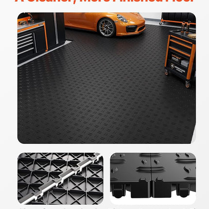 VEVOR Garage Tiles Interlocking, 12 x 12 x 0.53 inch 50 Pack Garage Floor Covering Tiles, Non-Slip Double-Sided Texture Garage Flooring Tiles, for Garages, Basements, Repair Shops, Black