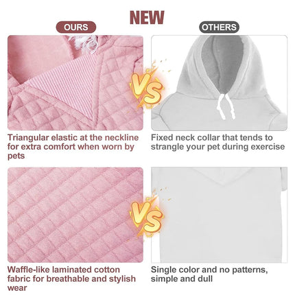 BEAUTYZOO Large Dog Hoodie Sweater with Pockets, Dog Clothes for Small Medium Dogs Boy Girl, Waffle-Like Laminated Cotton Pet Coats with Hat and Leash Hole, Pink 3XL