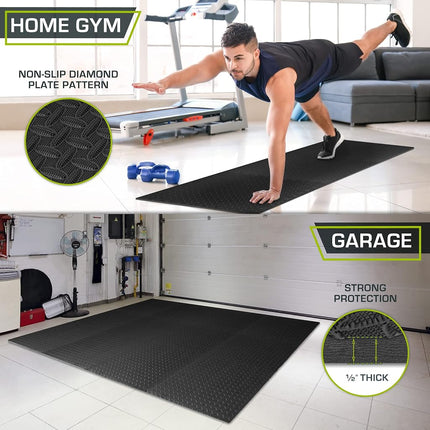 ProsourceFit Exercise Puzzle Mat 1/2-inch, EVA Interlocking Foam Floor Tiles for Home Gym, Workout Equipment, Kids Play Areas, Black, 48 SQ FT - 12 Tiles