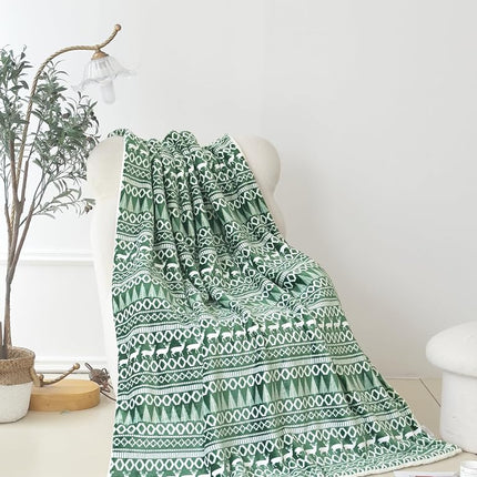 Elegant Comfort Reversible and Ultra-Plush Flannel Fleece-Winter Christmas Sherpa Throw- Lightweight Soft and Cozy-Holiday Decorative Throw, Perfect for Lounging, 50 x 60 inches, Emerald Green Deer