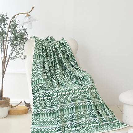 Elegant Comfort Reversible and Ultra-Plush Flannel Fleece-Winter Christmas Sherpa Throw- Lightweight Soft and Cozy-Holiday Decorative Throw, Perfect for Lounging, 50 x 60 inches, Emerald Green Deer