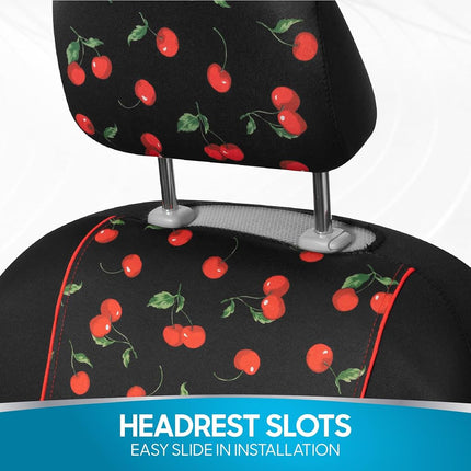 BDK Floral Theme Fresh-Protect Sideless All Protection Universal Auto Cars Front Seat Covers - 2 Piece Cheeky Cherry
