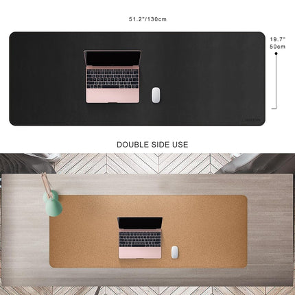 MAIDERN 130 x 50cm Desk Pad, Large Desk Mat, Cork & Leather Large Mouse pad for Desk, Waterproof Computer Desk Pad for Gaming Home Office (Black)